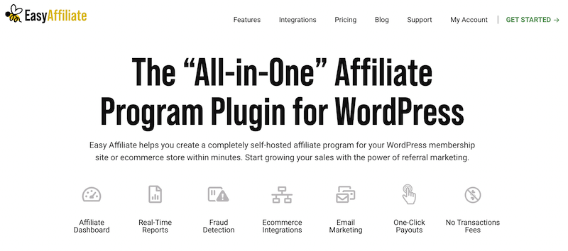 The Easy Affiliate homepage. 