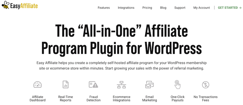 The Easy Affiliate homepage. 