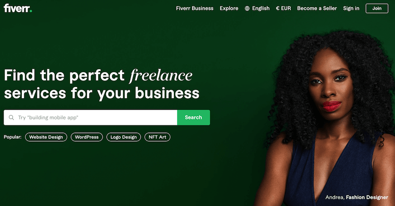 The Fiverr homepage. 