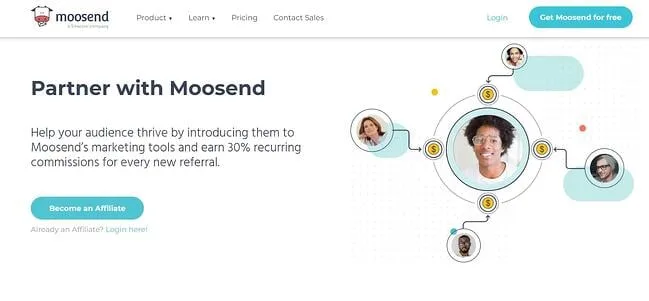 Moosend affiliate program landing page 