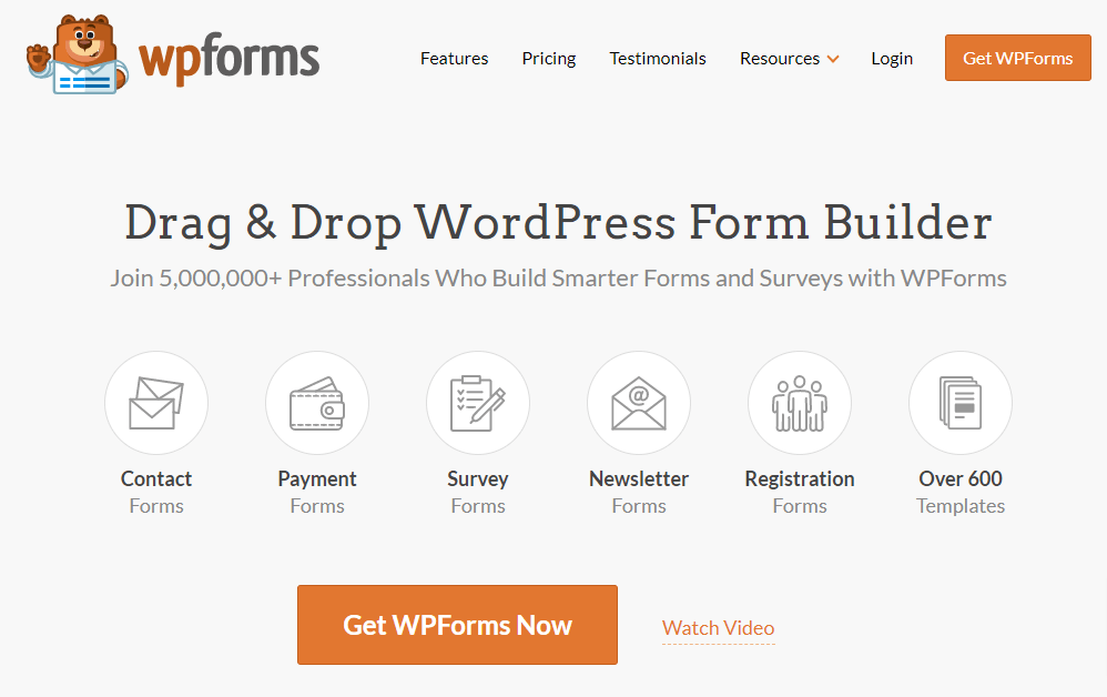 Página inicial do WPForms 