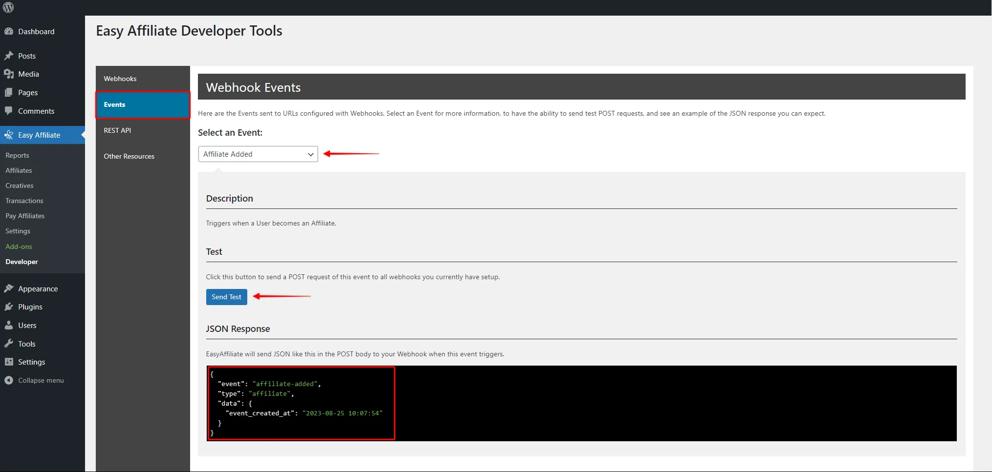 ea-dev-events | Easy Affiliate Easy Affiliate Developer Tools - Events