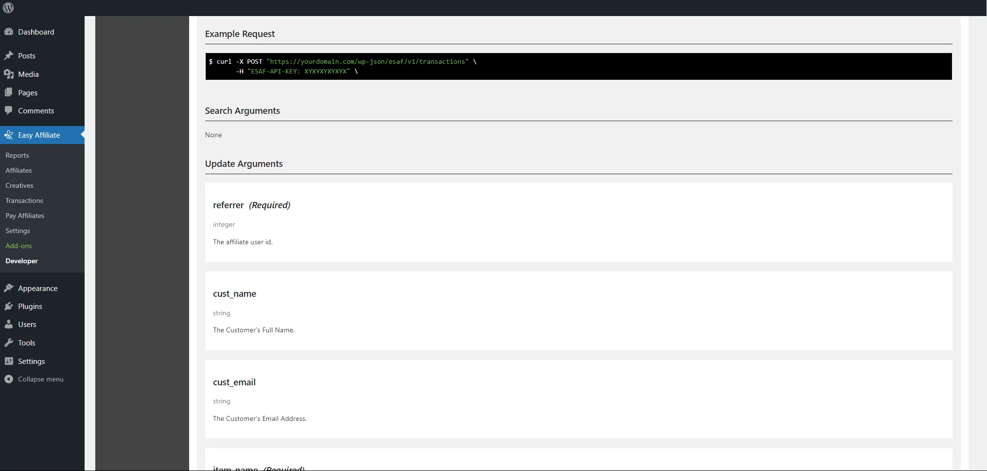 ea-dev-rest-api-arguments | Easy Affiliate Easy Affiliate REST API URL Arguments