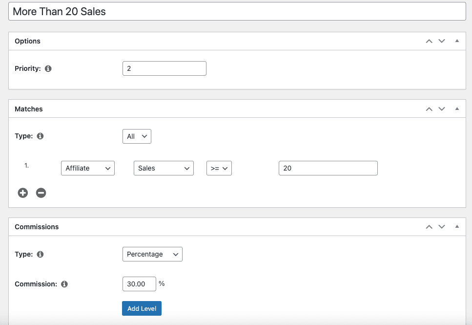 Screenshot zur Demonstration des Add-ons Easy Affiliate Commission Rules