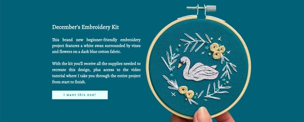 Screenshot of Hopebroidery Box - a subscription box ecommerce business