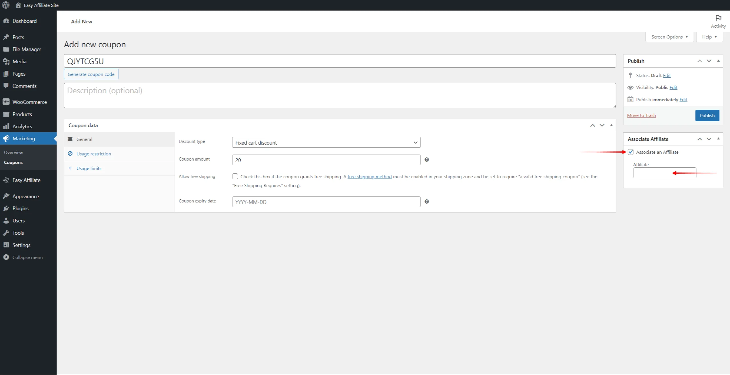 ea-wc-coupon-associate-affiliate | Easy Affiliate Verknüpfen Sie einen Partner mit dem WooCommerce-Gutschein