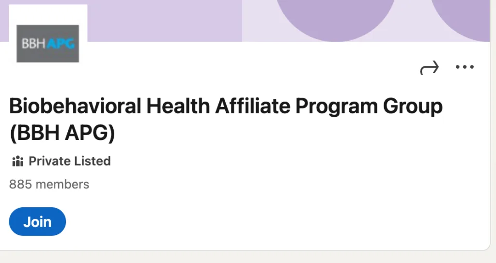 Biobehavioral-Health-Affiliate-Program-Group-BBH-APG-Groups-LinkedIn | Easy Affiliate