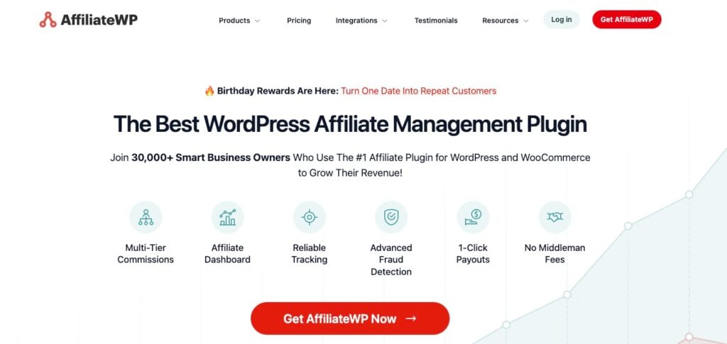AffiliateWP homepage screenshot